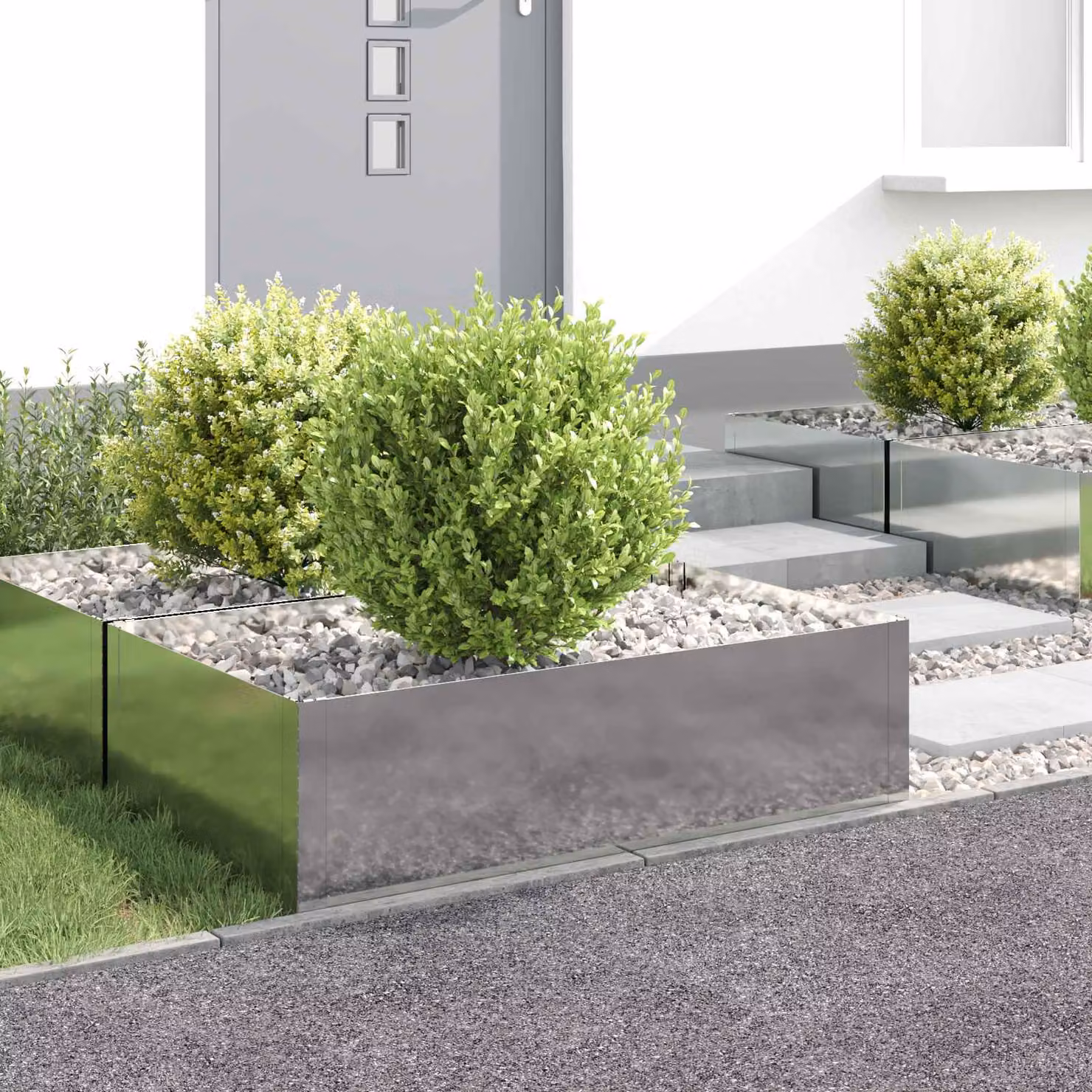 Set di 4 bordure per prato vidaXL in acciaio color argento L 100 x P 60 x H 35 cm