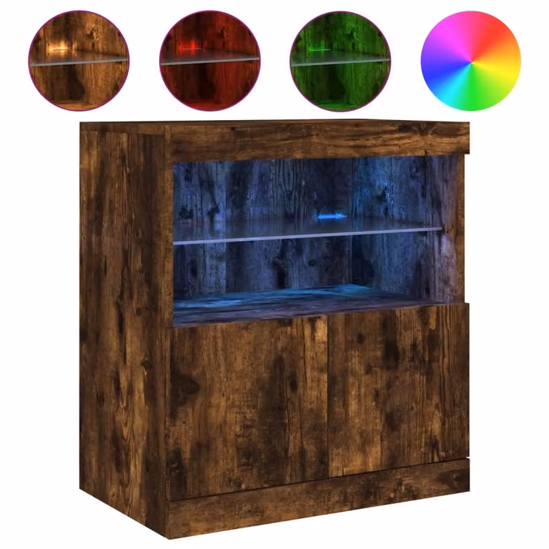 Credenza con Luci LED Rovere Fumo 60x37x67 cm
