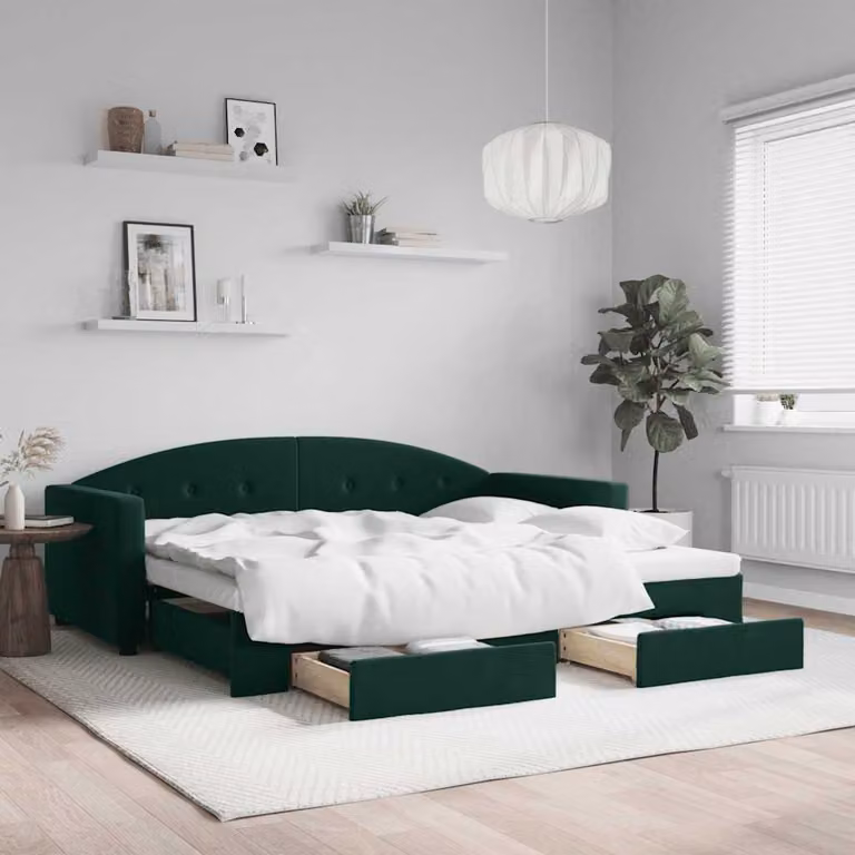 vidaXL Divano Letto Moderno in Velluto Verde con Cassetti L/P/H: 90 x 200 cm