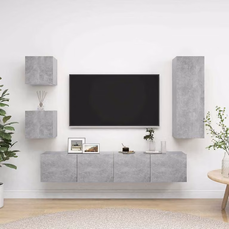 Set di mobili porta TV vidaXL composto da 5 pezzi in legno e MDF, colore grigio cemento, stile moderno per il tuo soggiorno