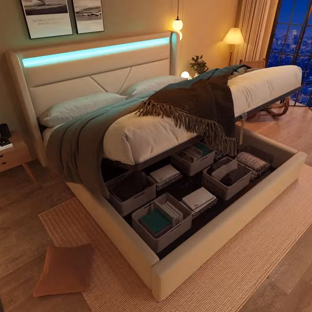 letto a stoccaggio idraulico in pu bianco 160x200 cm