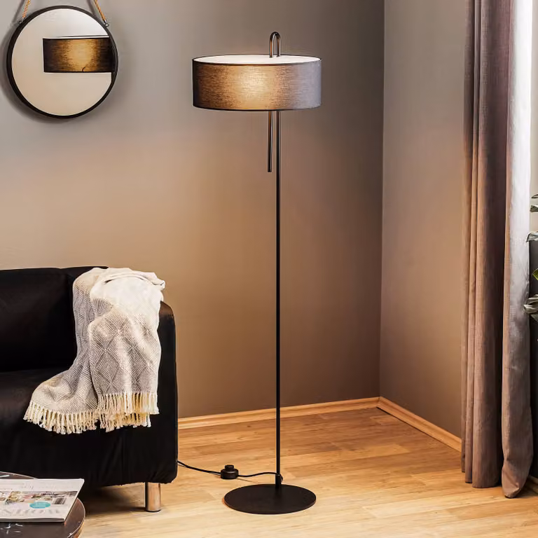 ACB ILUMINACIÓN Lampada da terra Clip, Nero, Soggiorno / Sala da pranzo, Tessuto / Stoffa / Seta, Moderno, Lampada da terra
