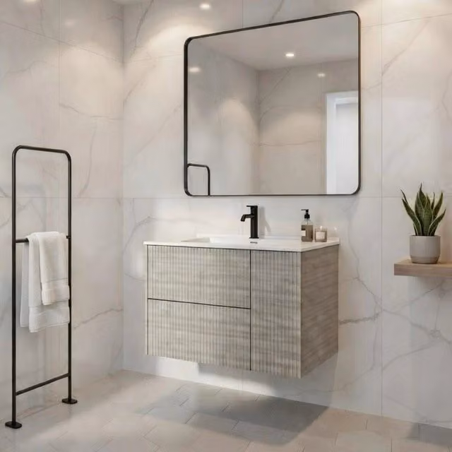 Base sospesa con cassetti cm 80 mod. TRIO CANNETTATO - Grigio Antico