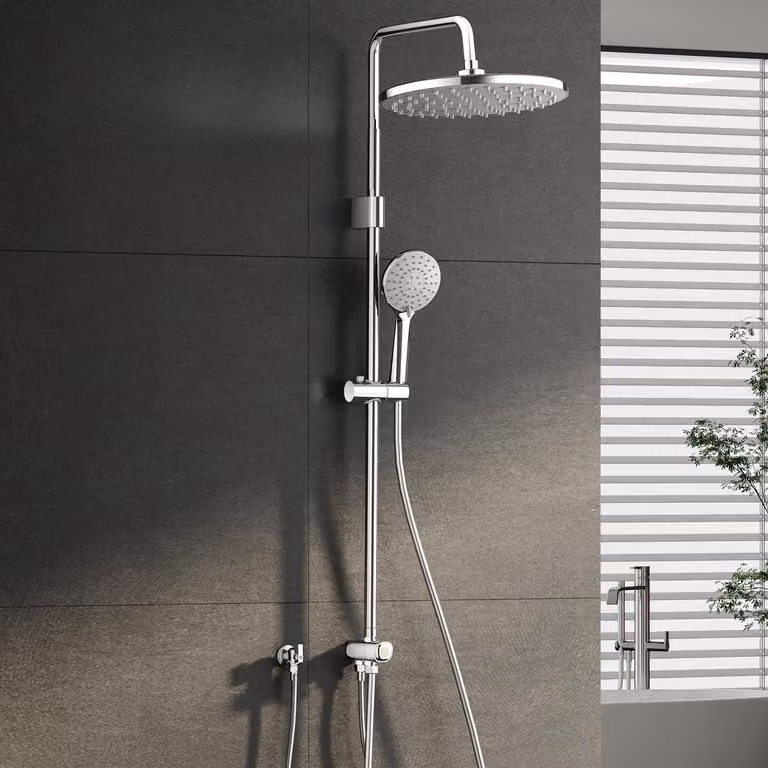 Set doccia in acciaio inossidabile cromato, regolabile in altezza da 1,14 a 1,48 m, soffione da 22 cm