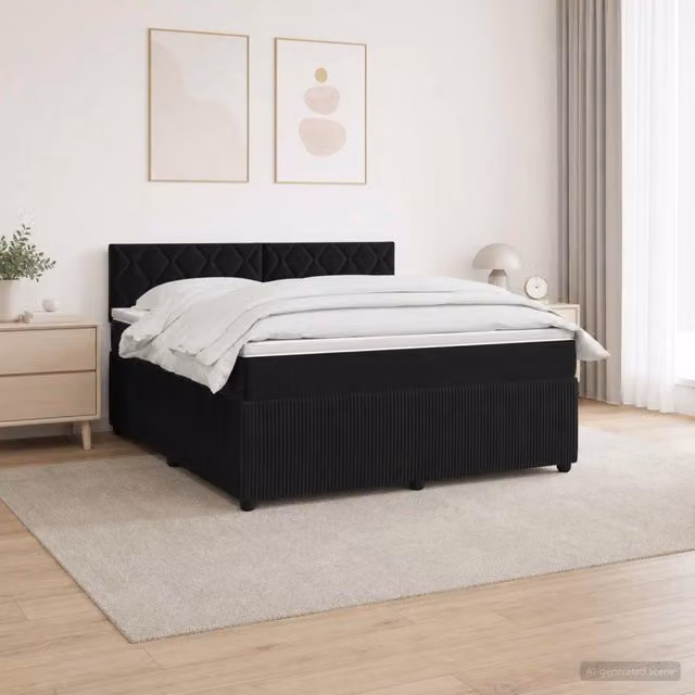 Letto box spring con materasso Nero 140 x 190 cm Velluto 3453145