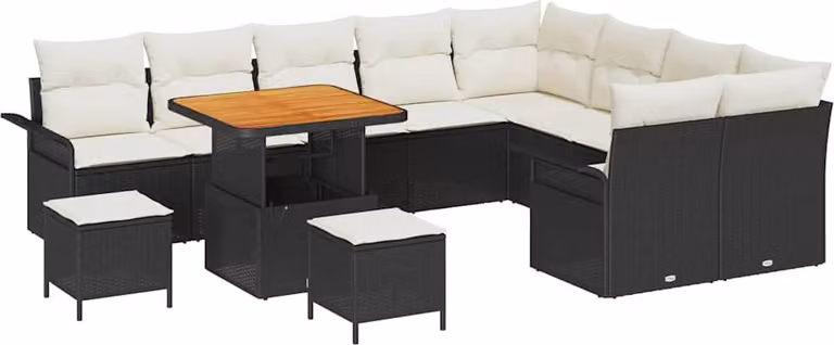 Set Divano da Giardino con cuscino 12 pcs Nero polyrattan