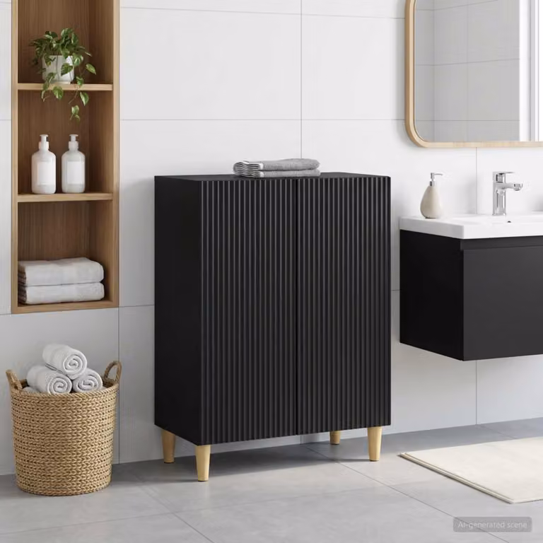 Mobiletto da bagno moderno vidaXL ARNHEM nero con ante a battente L: 59,5 cm, P: 31 cm, H: 80 cm