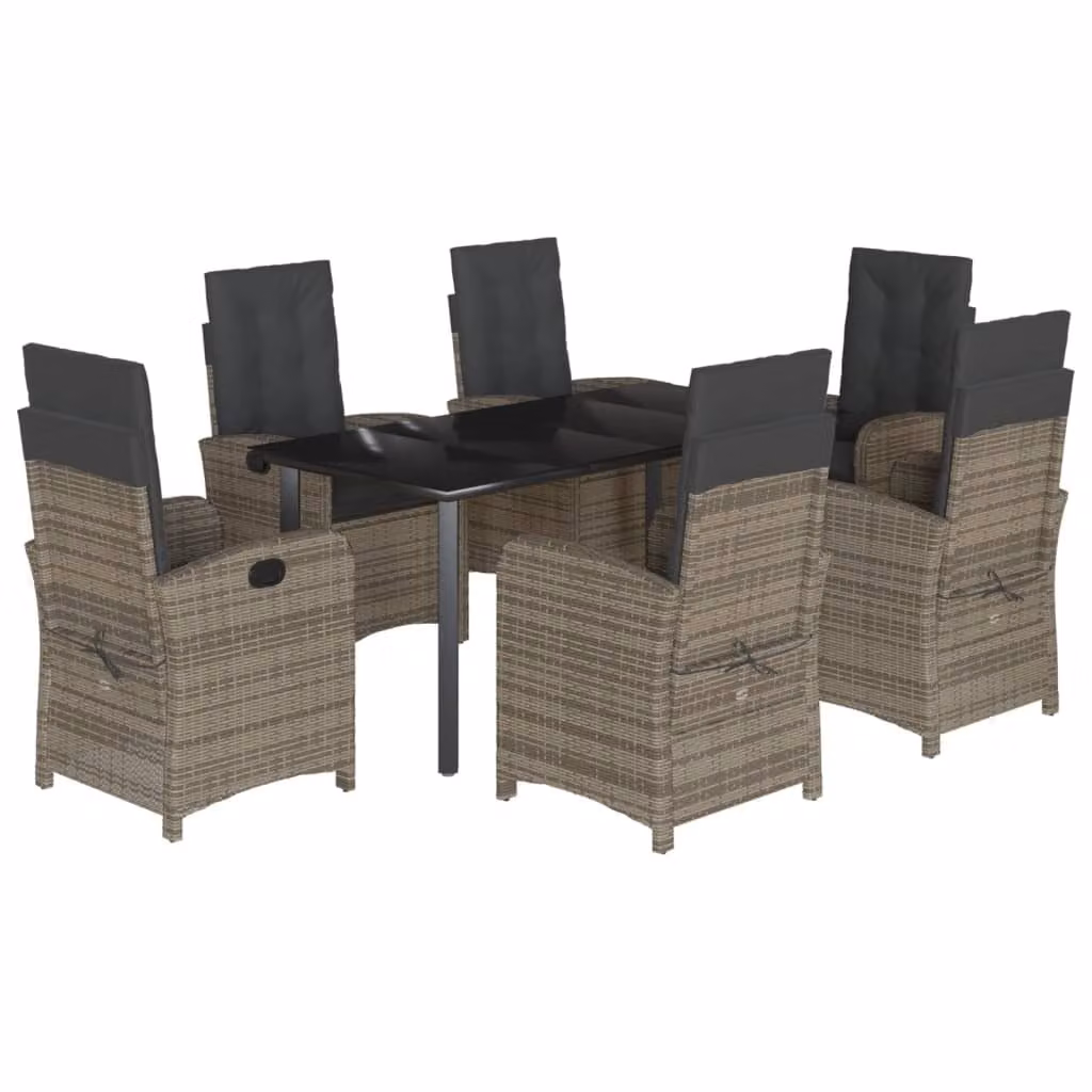 Set da Pranzo da Giardino 7 pz con Cuscini in Polyrattan Grigio