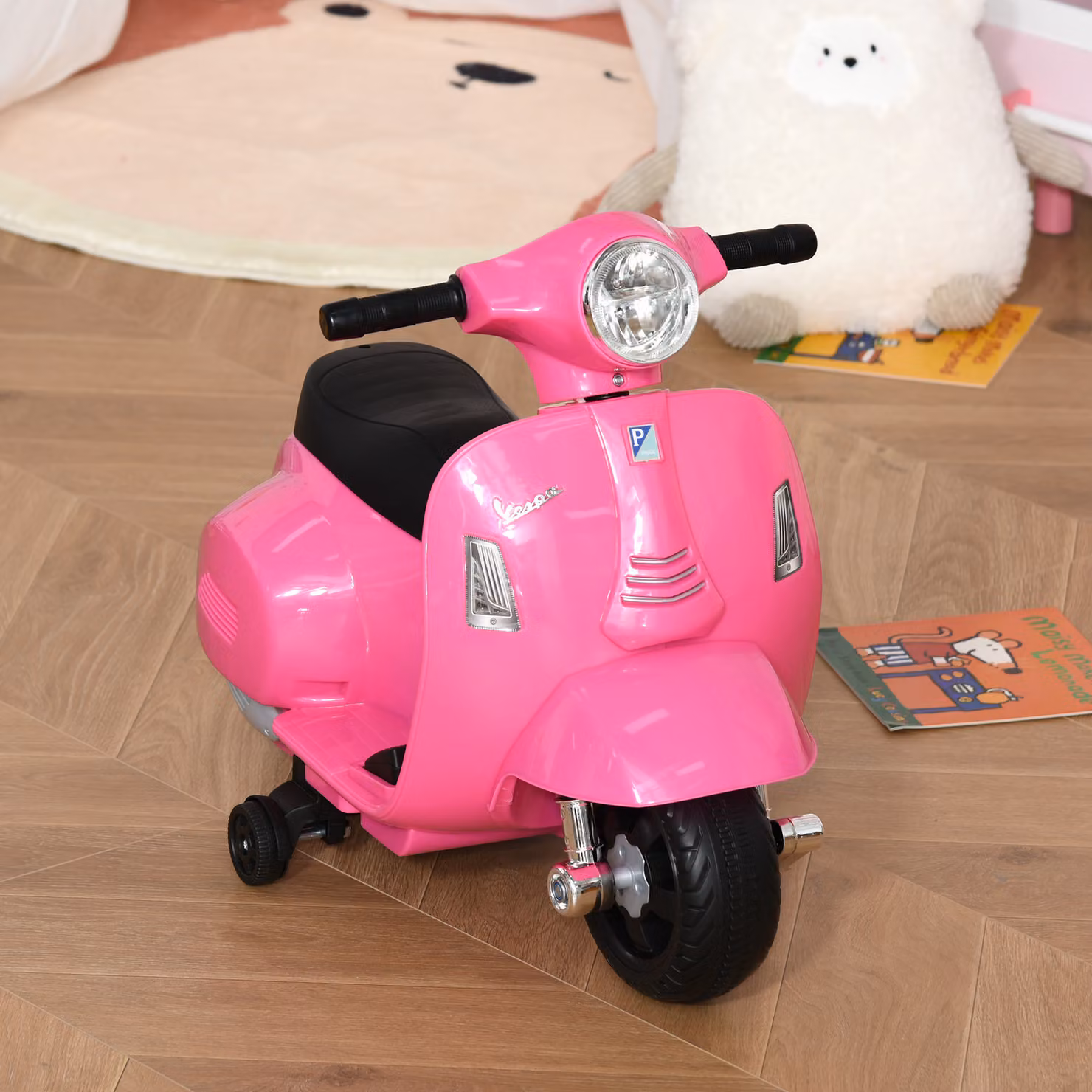 Moto Elettrica Vespa HOMCOM per Bambini con Licenza Ufficiale, Batteria 6V, Fari e Clacson, Rosa, L: 66.5 cm, P: 38 cm, H: 52 cm – 2