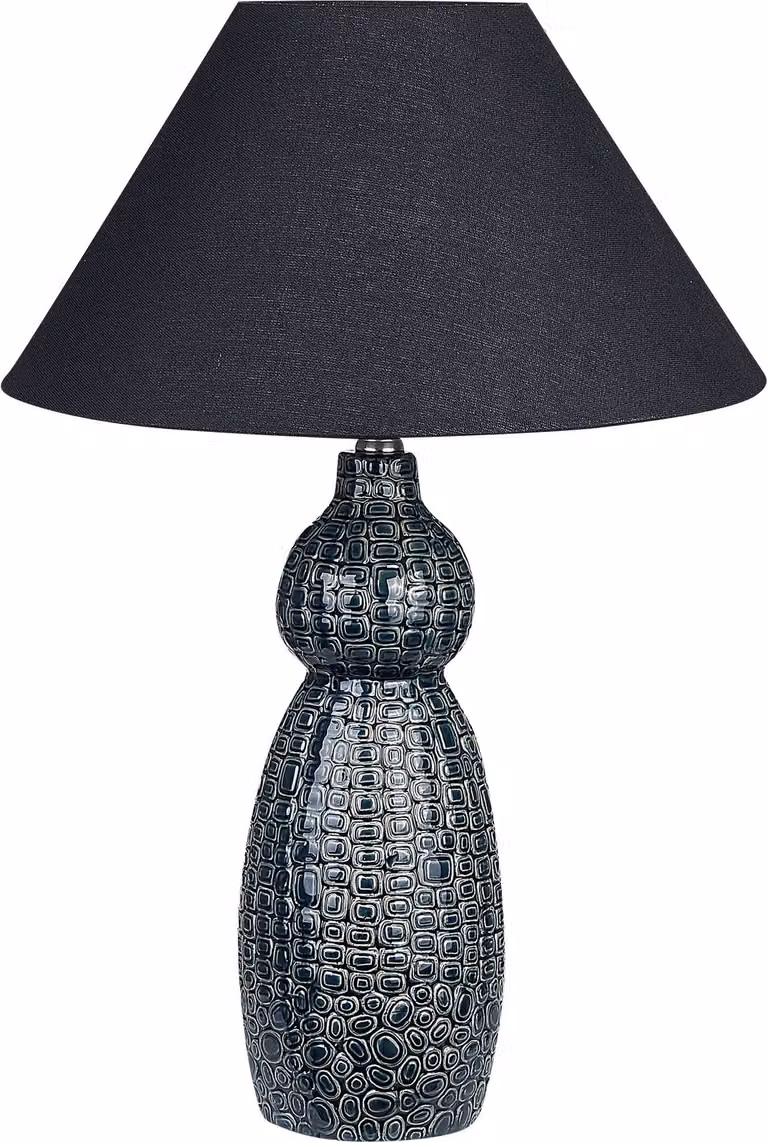 BELIANI Lampada da tavolo base in Vetroceramica blu scuro paralume in tessuto nero lampada da comodino