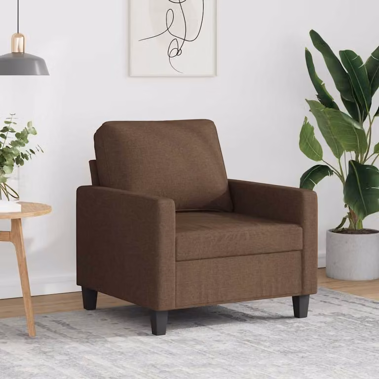 Poltrona moderna vidaXL in tessuto marrone con struttura in metallo e braccioli