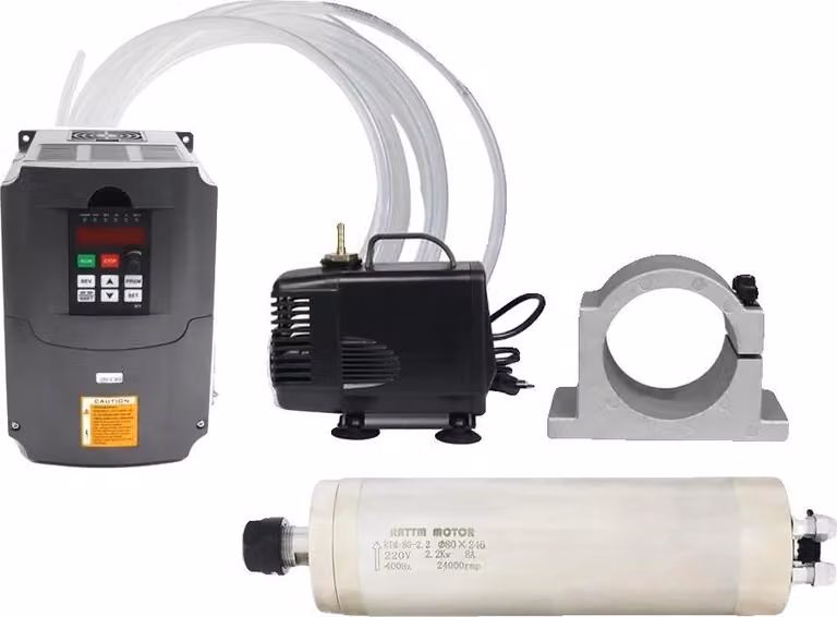 Motore a mandrino raffreddato ad acqua, potenza 2,2 kW, velocità regolabile fino a 24.000 giri/min, set completo
