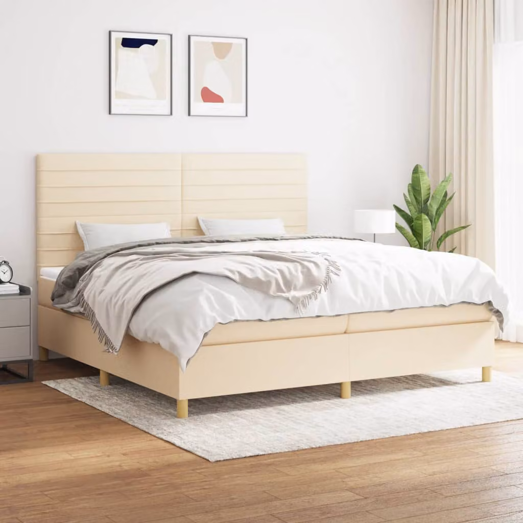vidaXL Letto Ibrido con Giroletto a Molle e Materasso a Tasche, Colore Beige e Bianco, L/P/H: 200 x 200 x 128 cm