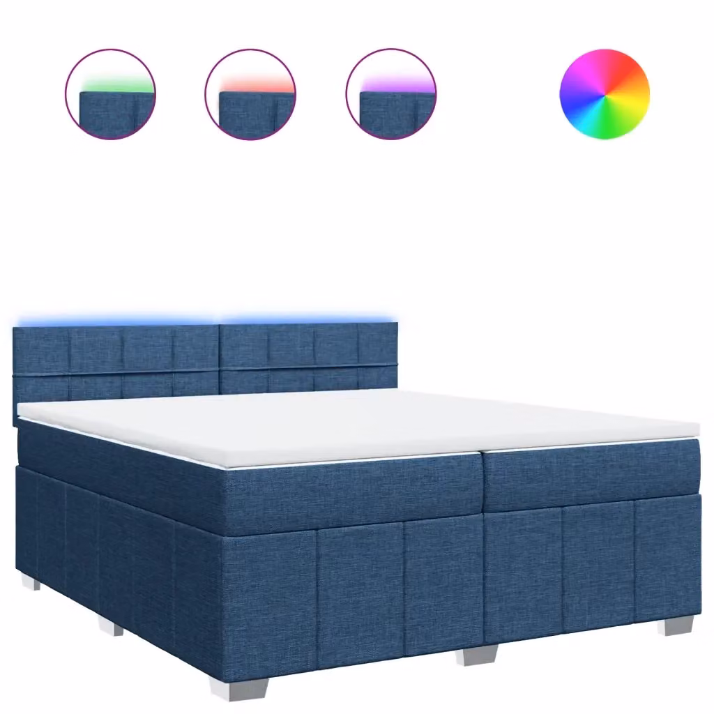 Letto Ibrido Moderno vidaXL con Materasso Blu e Bianco in Tessuto, Struttura in Legno di Pino e Illuminazione Sotto il Letto, L/P: 200 x 200 cm – 2