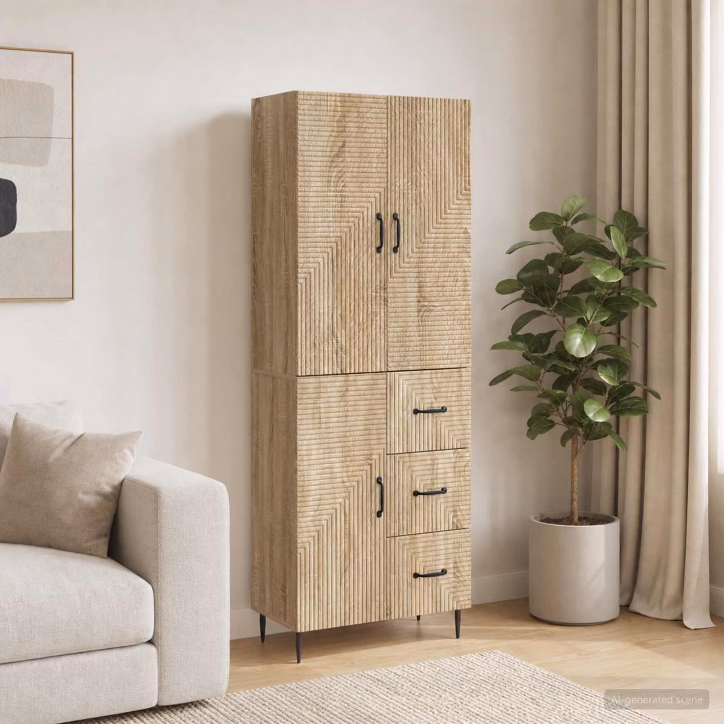 Set di 2 armadi da parete vidaXL in legno color rovere, design moderno con ante a battente e cassetti, L/P/H: 89,5 x 34,5 x 66,0 cm