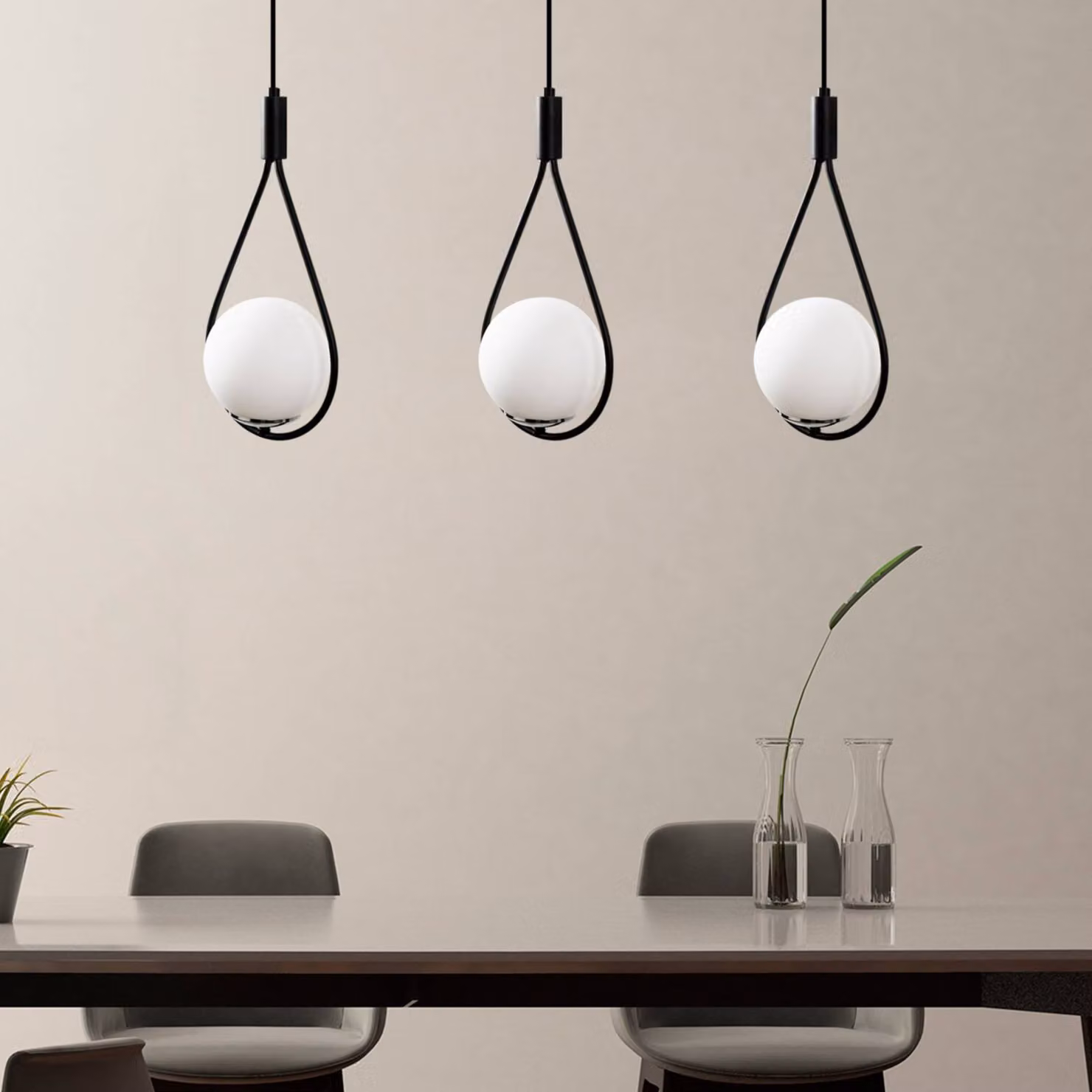 Lampada a sospensione Mudoni MR-939 Opviq, dimmerabile, Nero, Soggiorno / Sala da pranzo, Vetro, Moderno, Lampada a sospensione