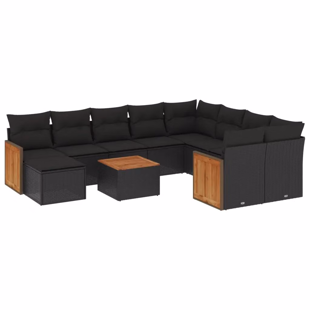 vidaXL Set Divani da Giardino 11 pz in Polyrattan Nero con Cuscini e Tavolino da Esterno – 2