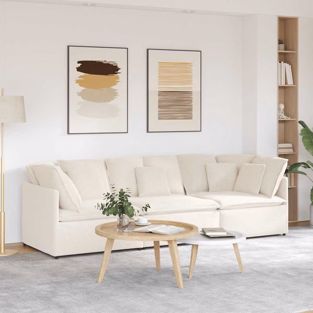 vidaXL Divano Modulare Beige in Tessuto Bouclé con Cuscini e Struttura in Metallo per il tuo Soggiorno