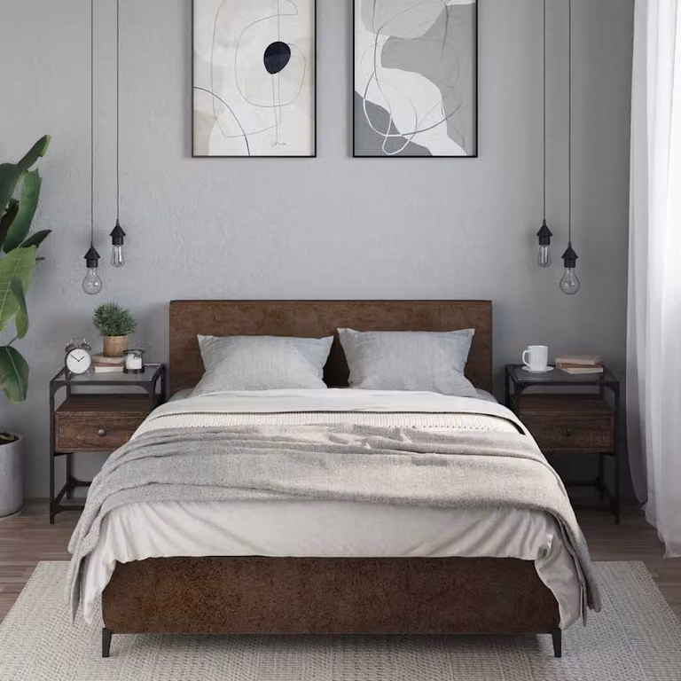 Set di 2 comodini vidaXL moderni in legno color rovere marrone, modello da appendere alla parete, L/P/H: 40 x 40 x 55 cm