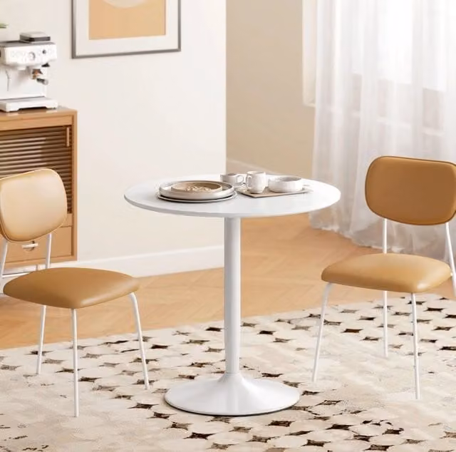 Tavolo da pranzo rotondo Ø80 cm in MDF e acciaio, altezza 75 cm, bianco, per 2 persone