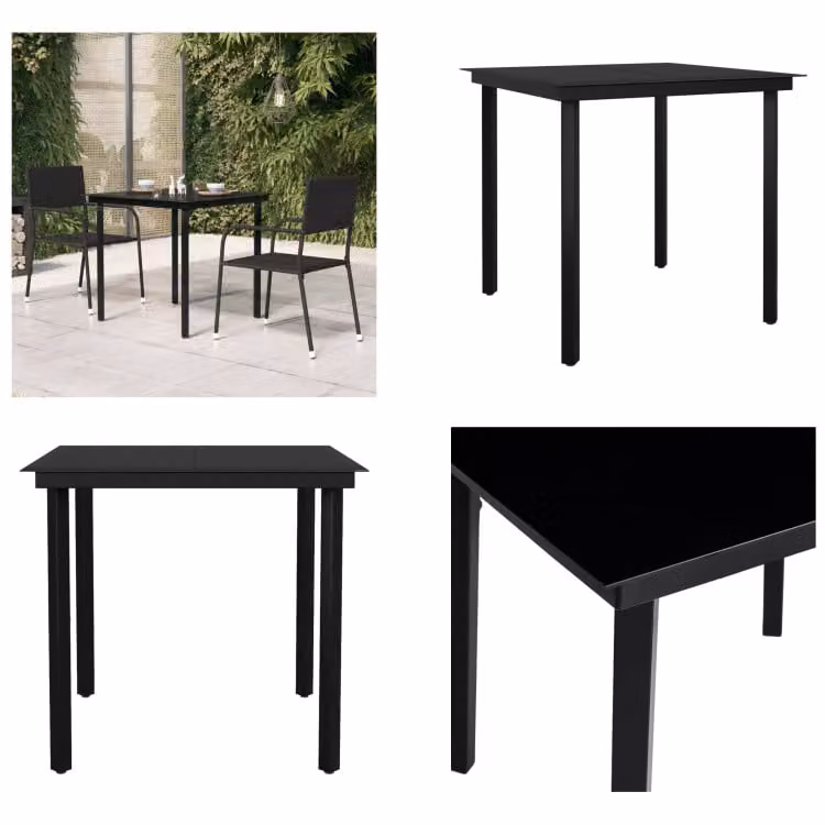vidaXL Tavolo da pranzo da giardino nero 80x80x74 cm in acciaio e vetro - Tavolo da pranzo da giardino - Tavoli da pranzo da giardino - Tavolo da pranzo da esterno - Tavolo da patio