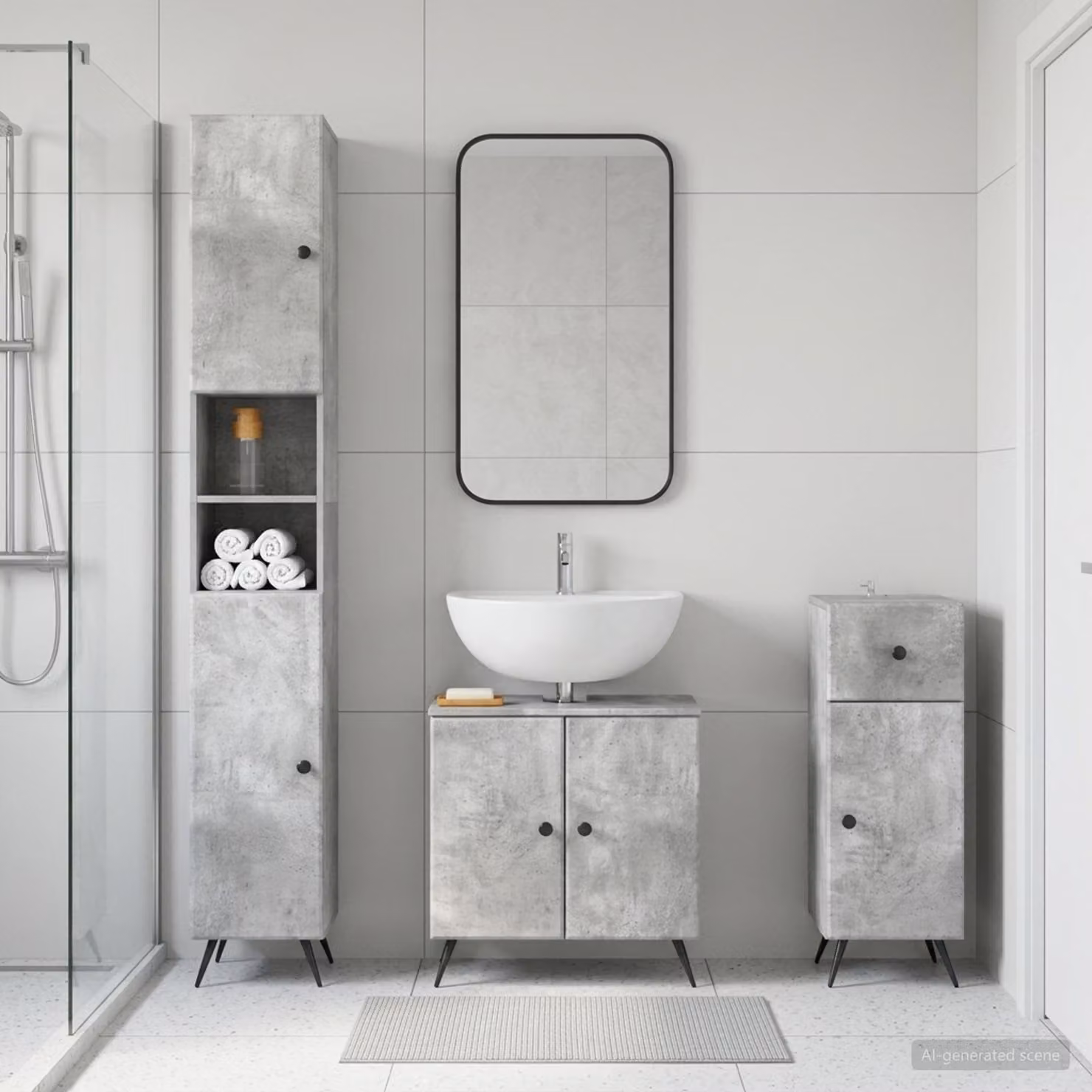Set di 3 armadietti da bagno moderni vidaXL BREDA Grigio, con ante a battente e ripiani interni, sospesi a parete