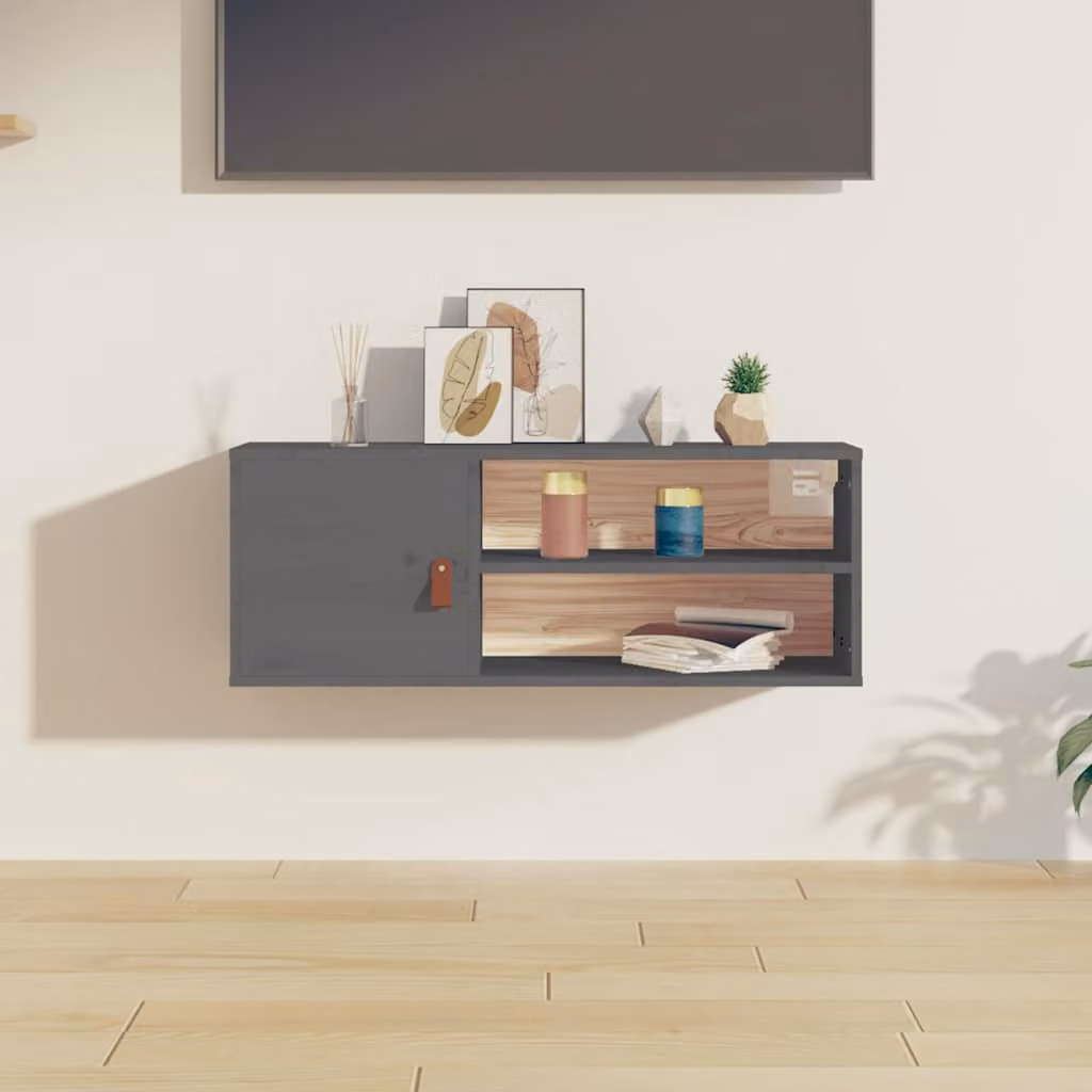 Pensile vidaXL in legno massello di pino grigio, stile rustico, L 80 cm x P 30 cm x H 30 cm