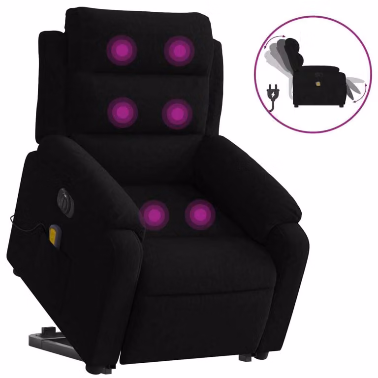 Poltrona Alzapersona Massaggi Elettrica Reclinante Nera Velluto