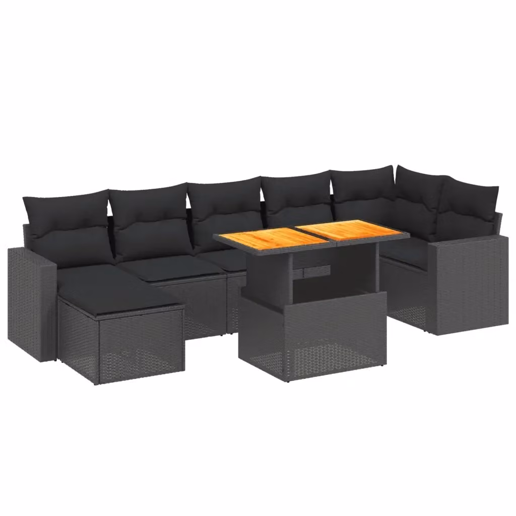vidaXL Set Divani da Giardino a L in Polyrattan Nero con Cuscini e Tavolino da Esterno 8 pz – 2