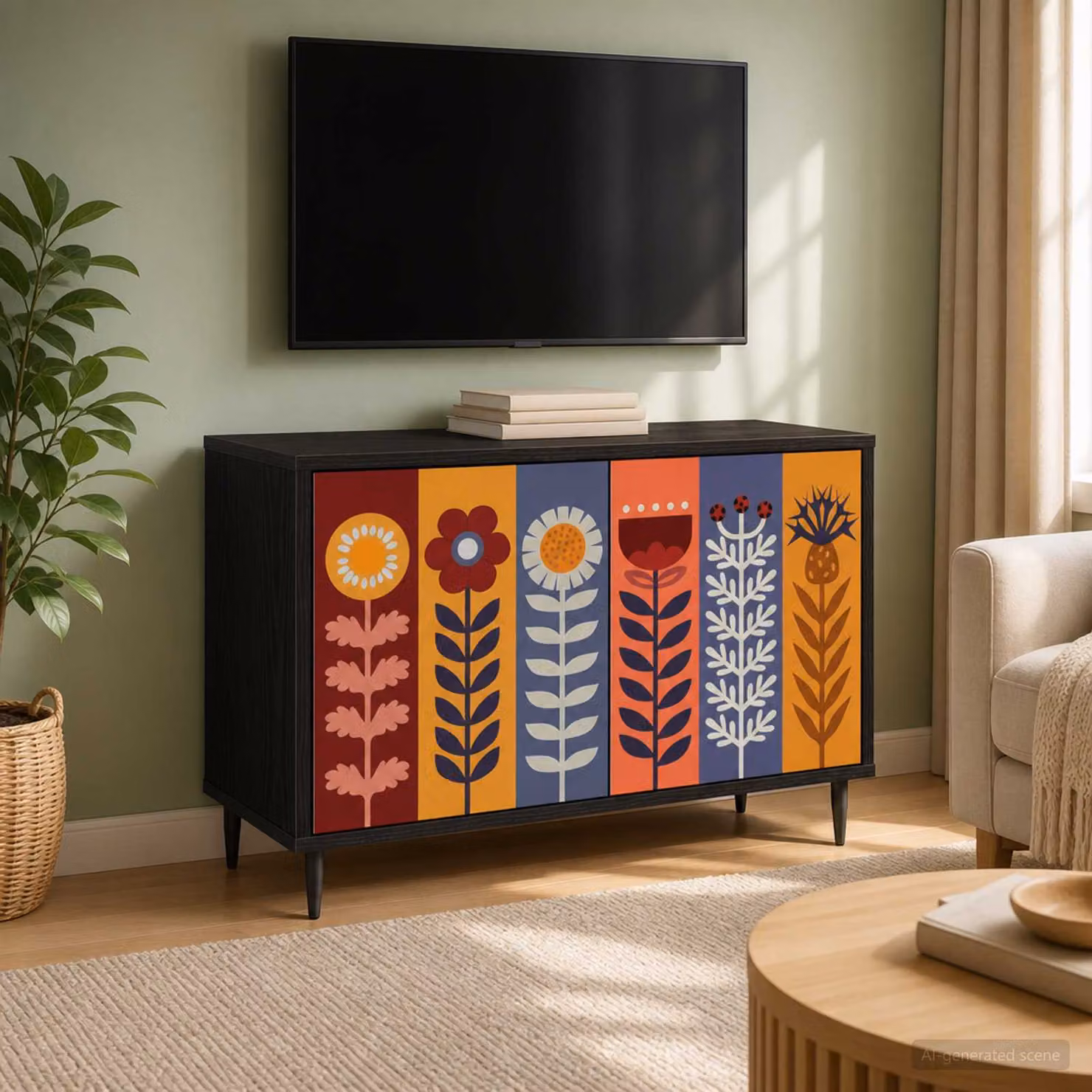 Mobile TV vidaXL ESSEN moderno con ruote, Rovere Nero, L 69 x P 33 x H 50,5 cm
