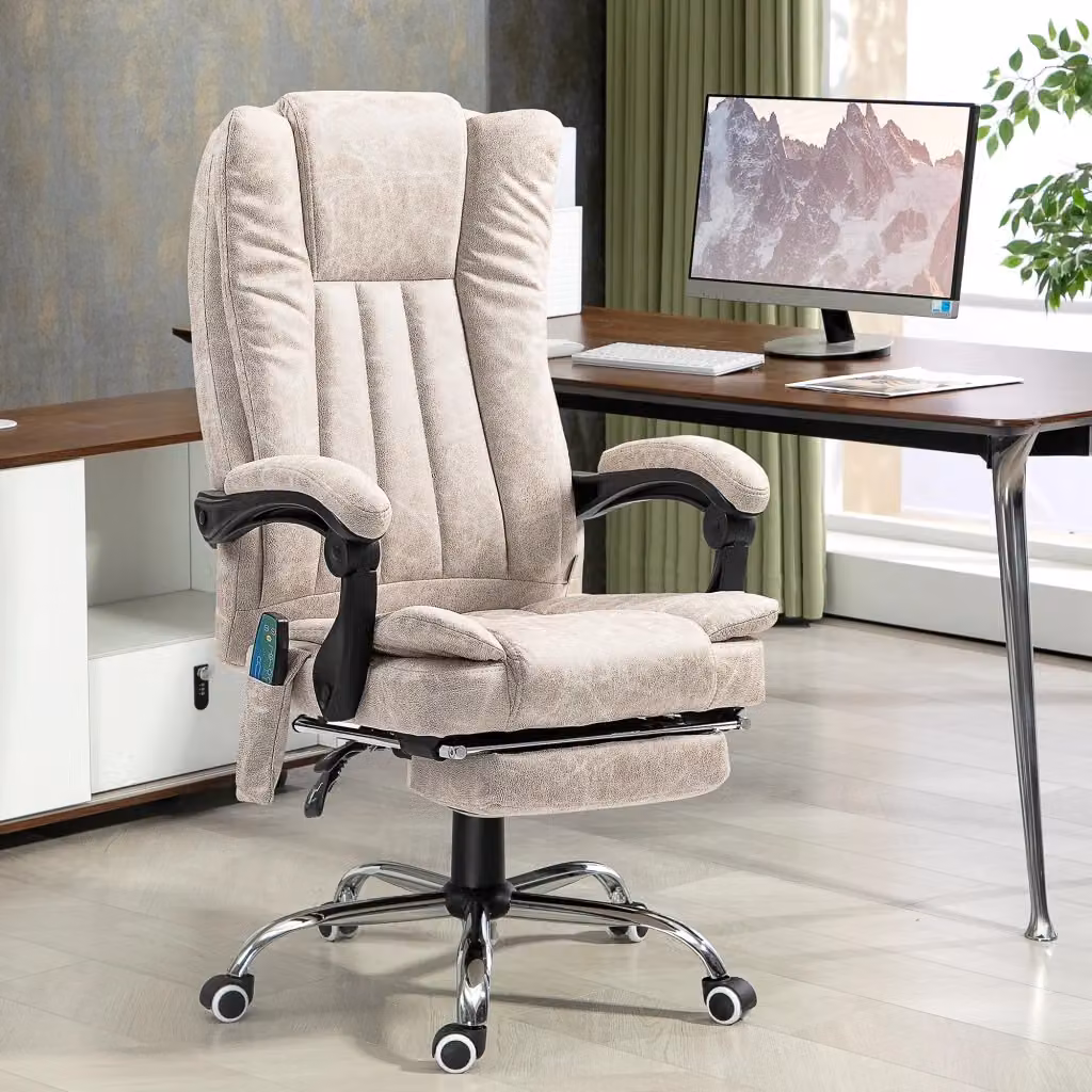 Sedia da Ufficio Presidenziale Giordanoshop con Massaggio, Riscaldamento e Poggiapiedi, Colore Beige, L/P/H: 62 x 70 x 113-120 cm – 2