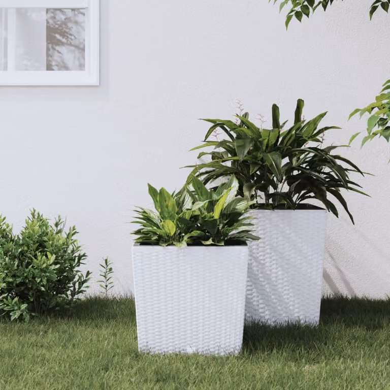 Fioriera con interno rimovibile vidaXL bianca in plastica effetto rattan con capacità 32 L