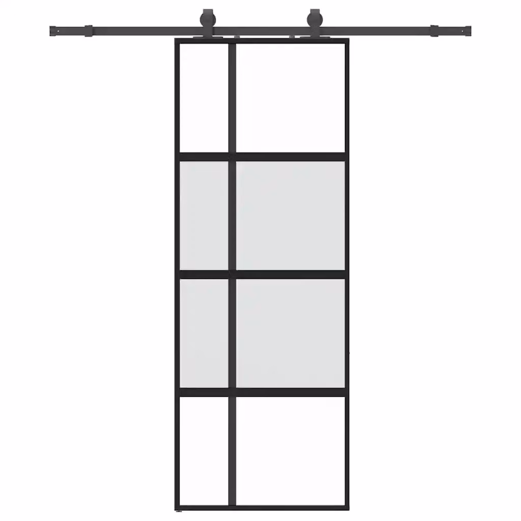 Porta Scorrevole Moderna vidaXL in Vetro Trasparente e Alluminio con Ferramenta Nera L: 76 cm, H: 205 cm – 2