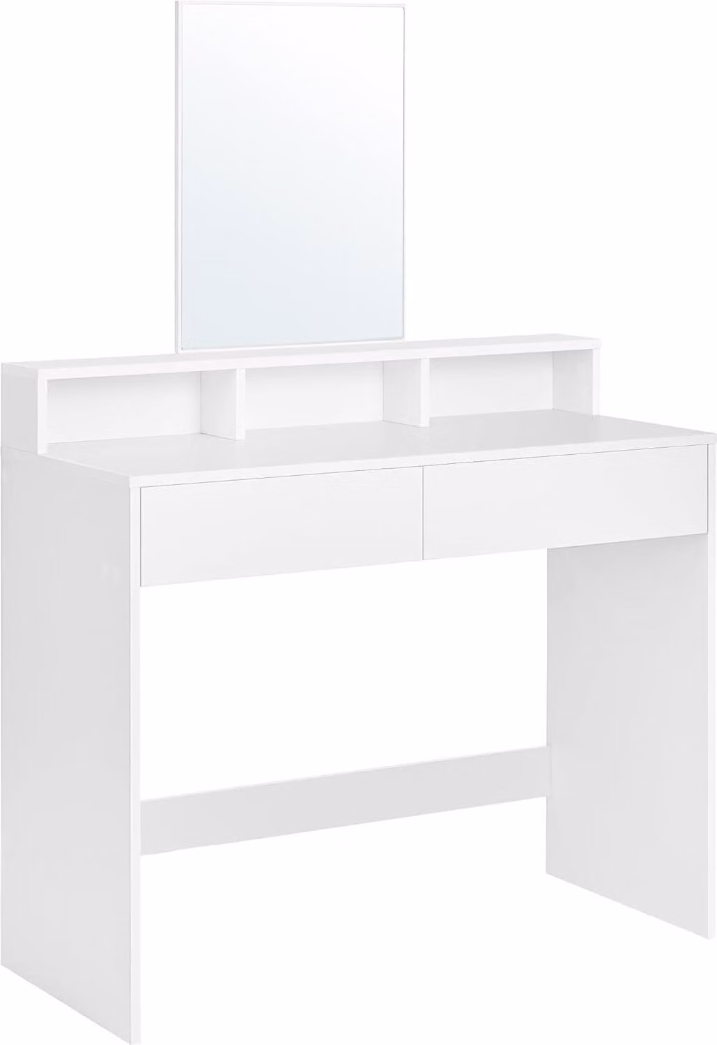 Tavolino da toilette Vasagle, con grande specchio, tavolino da toilette, 2 cassetti, 3 vani a giorno, moderno, bianco