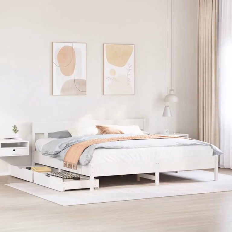 vidaXL Giroletto in legno massello di pino bianco con doghe composite L/P/H: 200 x 200 x 205,5 cm
