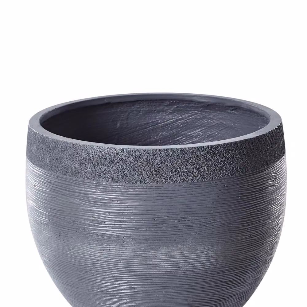 Vaso tondo Beliani in ceramica e pietra grigia per interno ed esterno L: 50 cm, P: 50 cm, H: 39 cm – 2