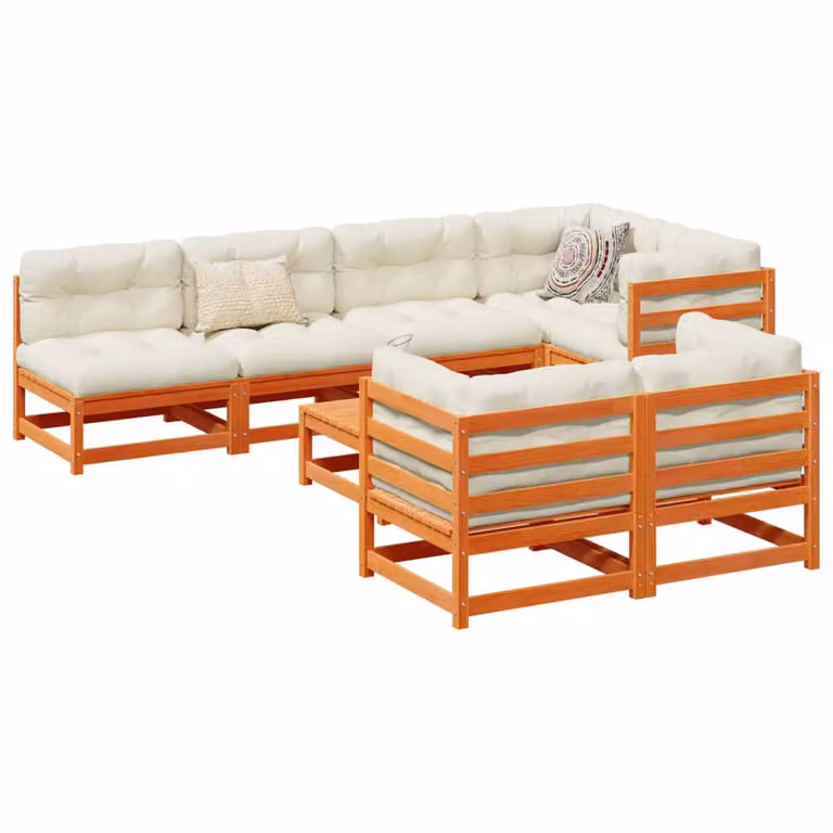 vidaXL Set Divani da Giardino 8 pz in Legno di Pino Massello con Cuscini Beige e Marrone