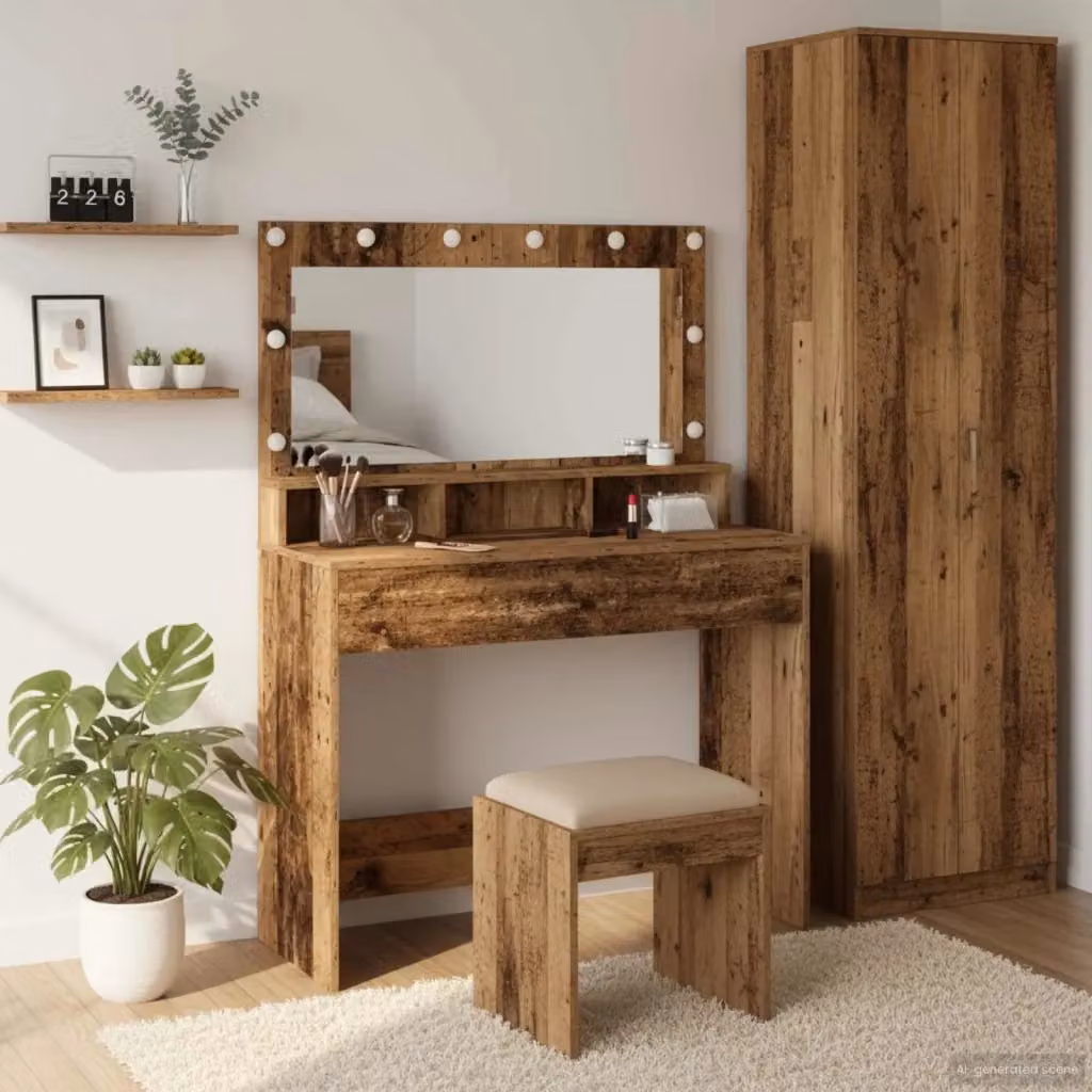 Toeletta DESIGN IN con specchio Hollywood LED in legno marrone L: 100 cm, P: 41 cm, H: 135 cm – 2