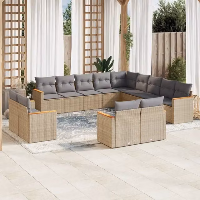 vidaXL Set Divano da Giardino a L in Polyrattan con Cuscini Beige e Grigio