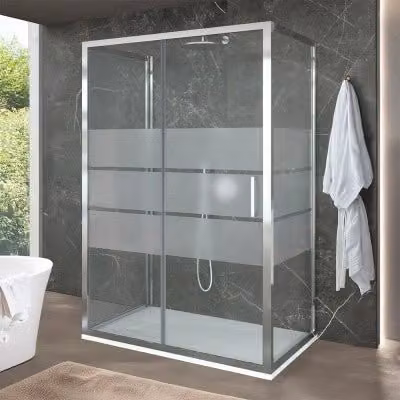 Box doccia rettangolare Ted con porta scorrevole serigrafata in vetro trasparente L: 120 cm, P: 70 cm, H: 200 cm – 1