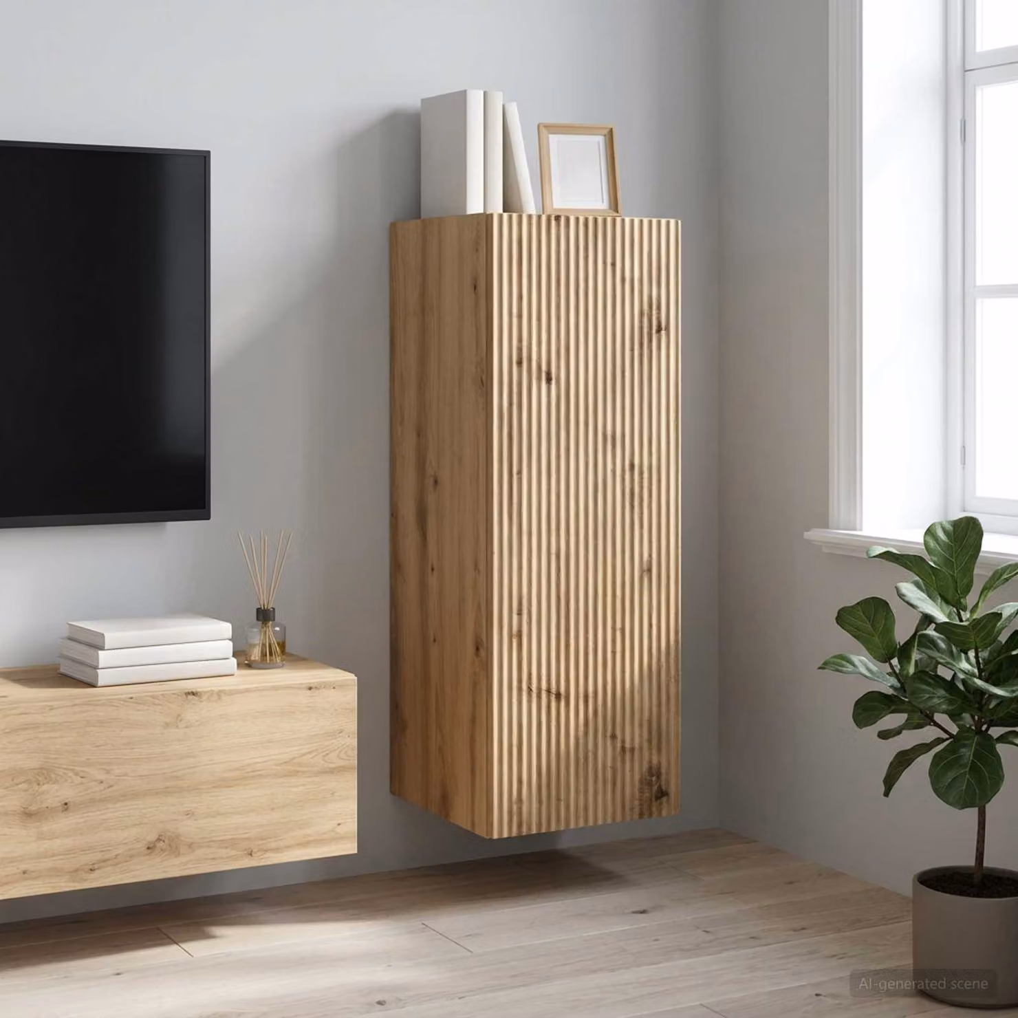 Mobiletto a muro moderno vidaXL in legno marrone con ante a cerniera e illuminazione integrata L/P/H: 33 x 34,5 x 90 cm