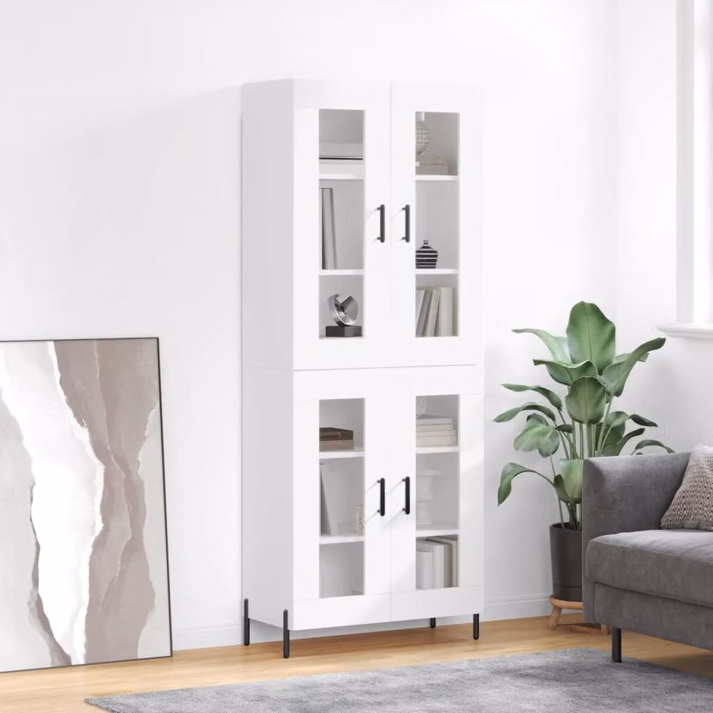 Credenza moderna vidaXL bianca con ante in vetro e ripiani interni, L/P/H: 69,5 x 34,0 x 180,0 cm