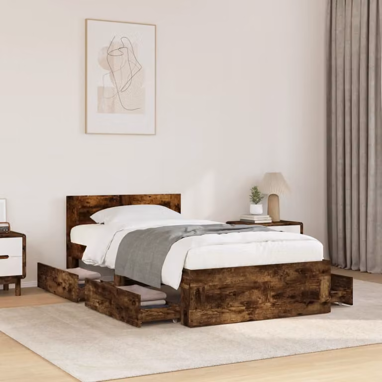Giroletto con Testiera vidaXL in Legno Multistrato Rovere Fumo L: 193 cm, P: 78 cm, H: 69 cm