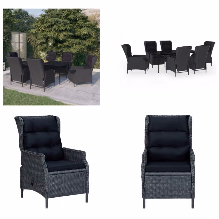 vidaXL Set da pranzo da giardino 7 pezzi grigio scuro - Set da pranzo da giardino - Set da pranzo in polirattan - Set da pranzo per esterni