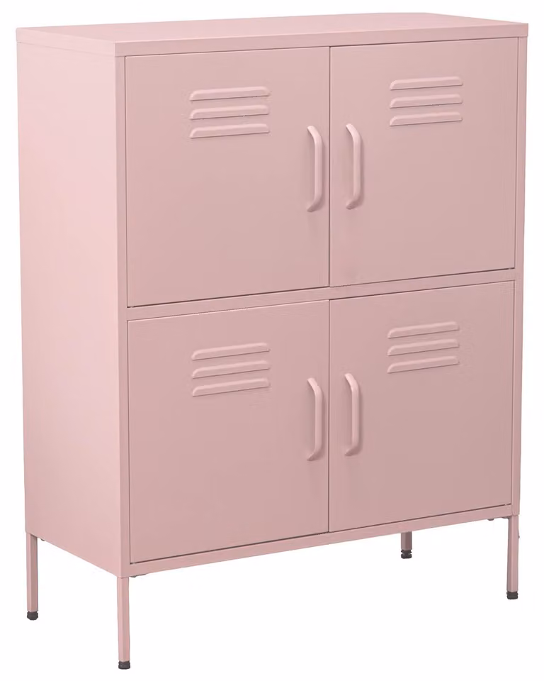 Mobile contenitore, 4 ante, metallo, rosa, 80x35x102 cm