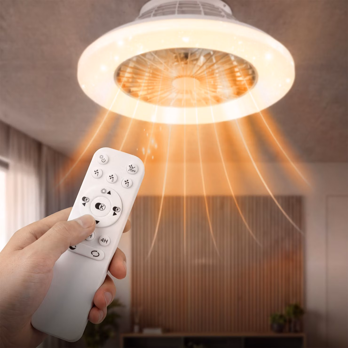 Lampada da soffitto con ventilatore Storm tectake, LED dimmerabile con telecomando e funzione luce notturna, bianco – 3