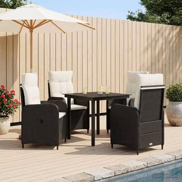 Set da Pranzo per Giardino 5 pz Nero e Bianco Crema polyrattan 3422475