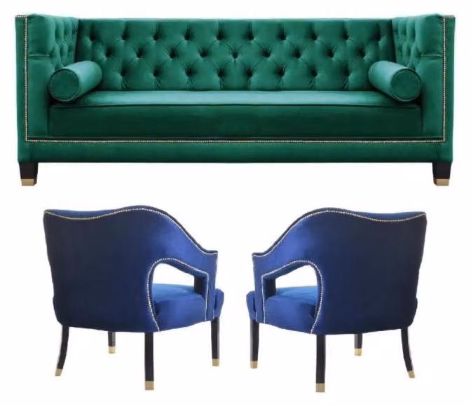 Grün Sofagarnitur 3tlg Set Couch Garnituren Sitz Polster Chesterfield Set Samt