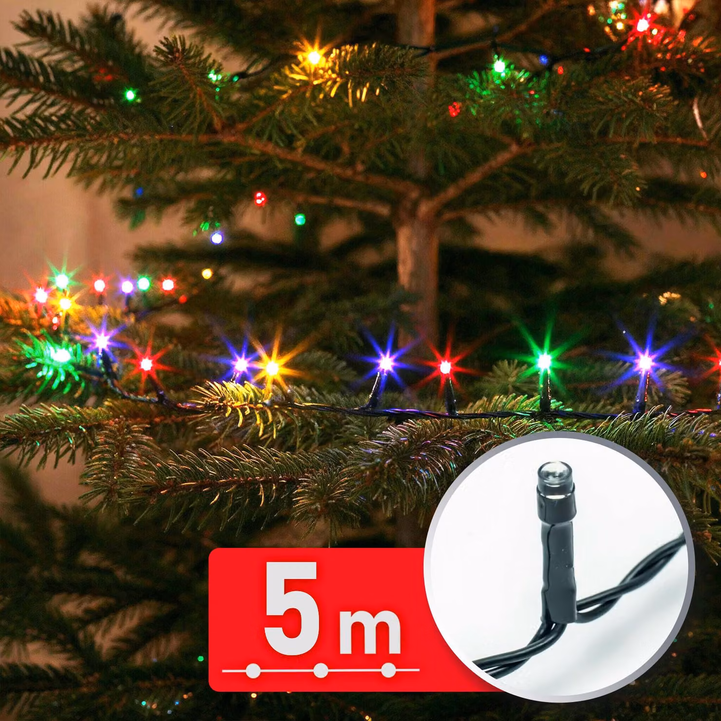 Luci natalizie a LED - 5 M di luci fiabesche con 100 LED - Multicolore - 8 livelli di luce con timer e funzione di memoria - Filo verde - Per uso interno ed esterno - 220-240 V - 6 W [59766]