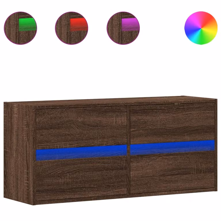 Mobile TV a Parete con Luci LED Rovere Marrone 100x31x45 cm